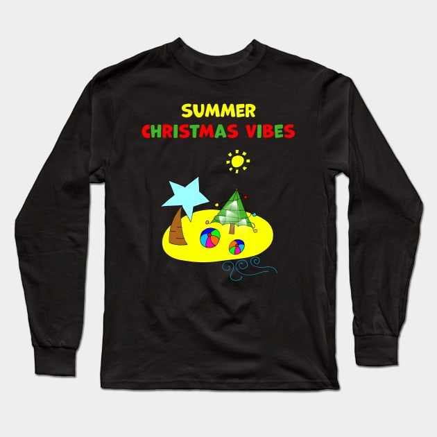 Christmas on the Beach Summer Christmas Vibes Funny Long Sleeve T-Shirt by Artstastic